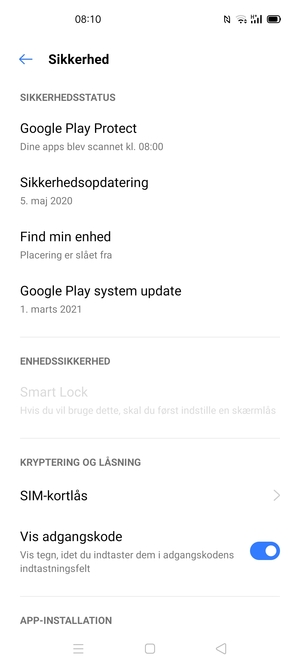 Scroll til og vælg SIM-kortlås
