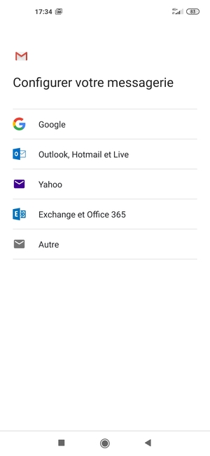 Sélectionnez Outlook, Hotmail et Live
