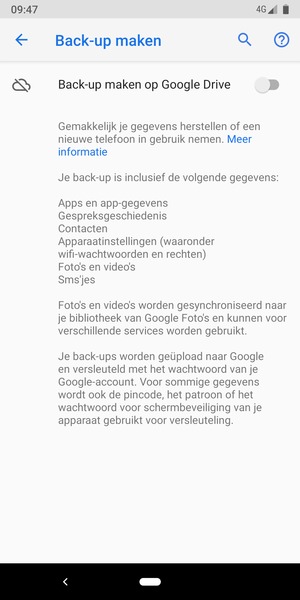 Schakel Back-up maken op Google Drive in