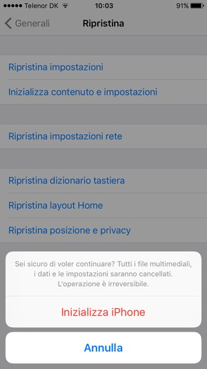 Seleziona Inizializza iPhone
