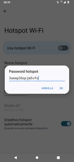 Inserisci una password dell'hotspot Wi-Fi di almeno 8 caratteri e seleziona OK