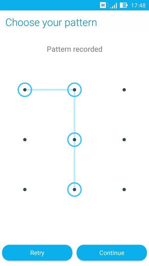 Draw an unlock pattern and select Continue