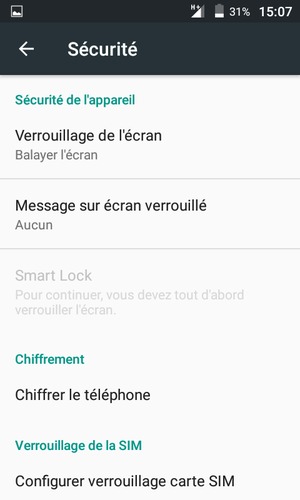 Sélectionnez Verrouillage de l'écran