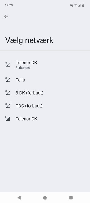 Vælg en netværksudbyder fra listen