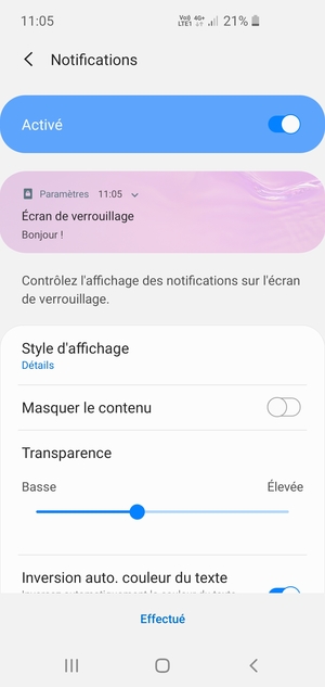 Sélectionnez votre options préférées et sélectionnez Effectué