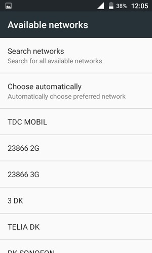 Select a network operator from the list