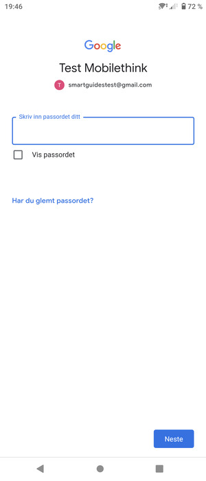 Skriv inn Gmail passord og velg Neste