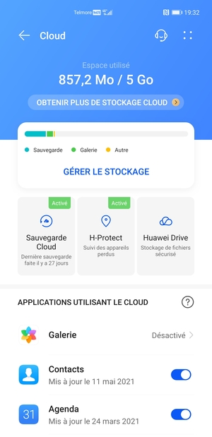 Sélectionnez les services que vous souhaitez sauvegarder