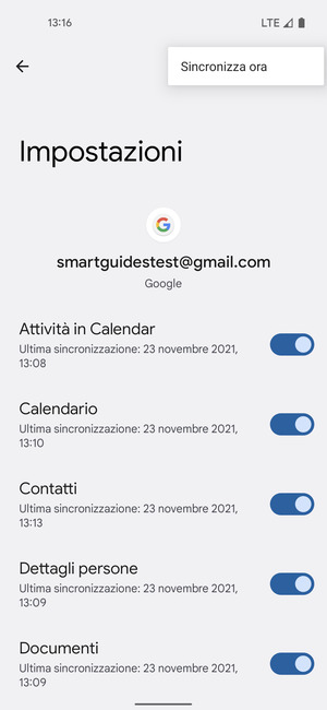 Seleziona Sincronizza ora