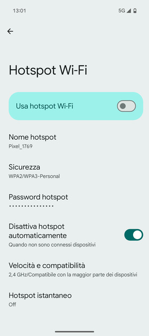 Seleziona Password hotspot