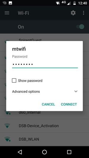 Enter the Wi-Fi password and select CONNECT