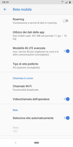 Disattiva Seleziona rete automaticamente
