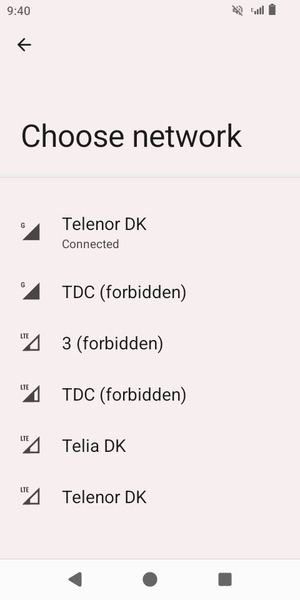 Select a network operator from the list
