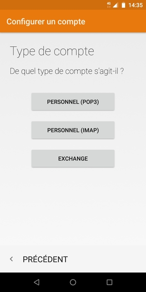 Sélectionnez PERSONNEL (POP3) ou PERSONNEL (IMAP)