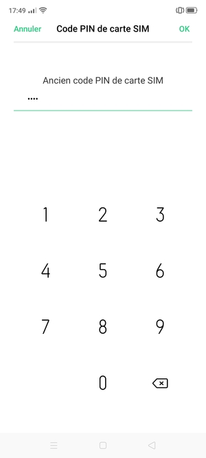 Saisissez Ancien code PIN de carte SIM et sélectionnez OK