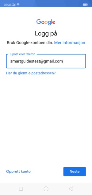 Skriv inn din Gmail-adresse og velg Neste