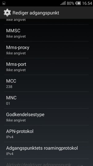 Scroll ned og indtast MMS-oplysninger