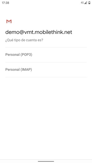 Seleccione Personal (POP3) o Personal (IMAP)