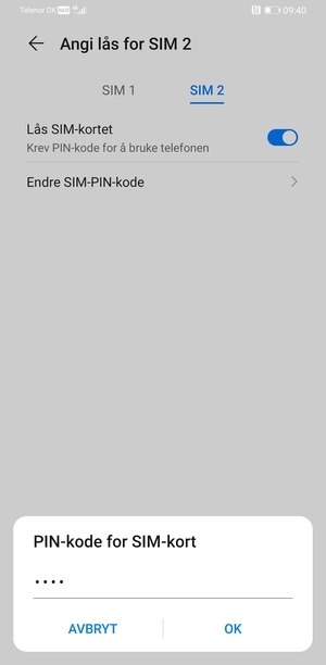 Bekreft din nye PIN-kode for SIM-kort og velg OK