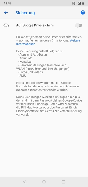 Schalten Sie Auf Google Drive sichern ein