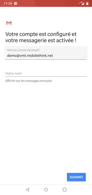 Donnez un nom à votre compte et saisissez votre nom. Sélectionnez SUIVANT