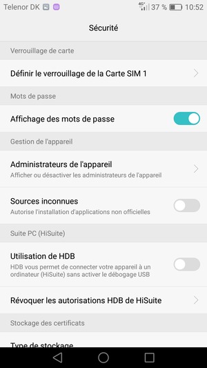 Sélectionnez Définir le verrouillage de la Carte SIM