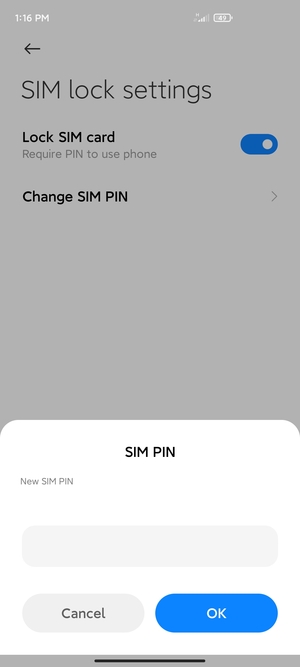 Enter your New SIM PIN and select OK