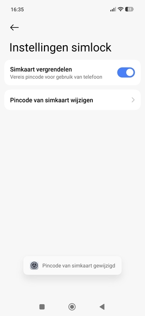 Uw Sim-pincode is gewijzigd
