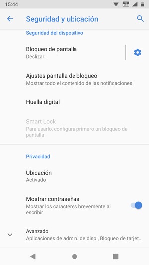 Desplácese y seleccione Avanzado