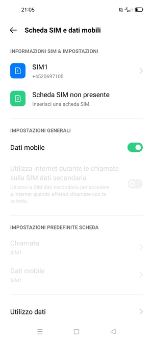 Seleziona SIM1 o SIM2
