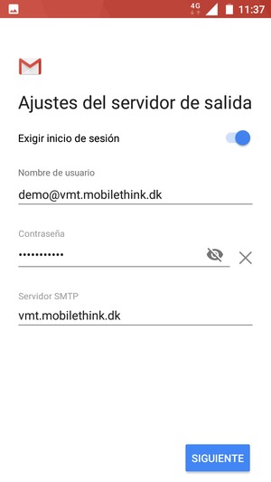 Introduzca la dirección de servidor saliente