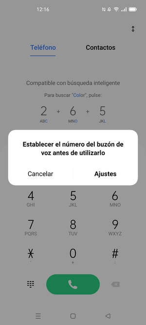 Si el correo de voz no está configurado, seleccione Ajustes