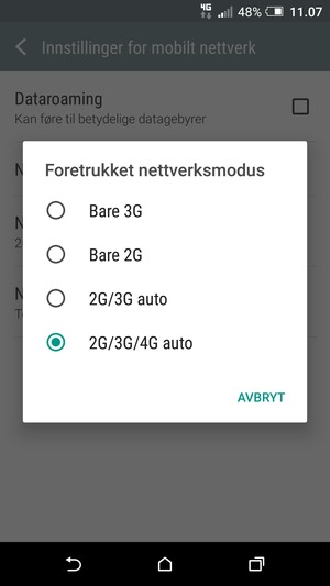 Velg Bare 2G for å aktivere 2G
