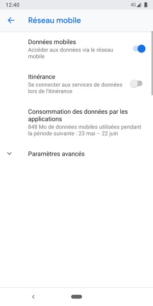 Sélectionnez Paramètres avancés