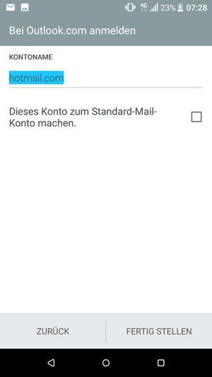 Geben Sie Ihrem Konto einen Namen und wählen Sie FERTIG STELLEN