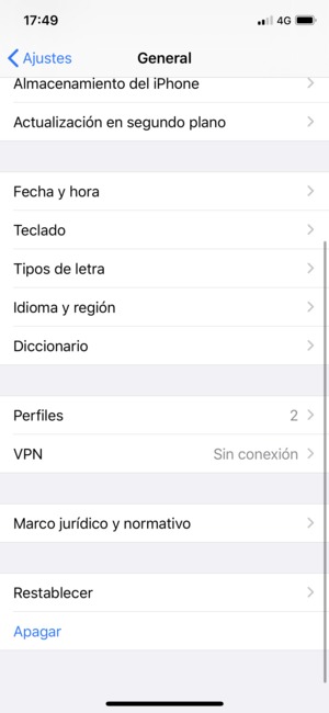Desplácese y seleccione Restablecer