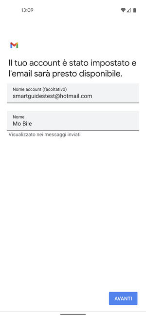 Scegli un nome per il tuo account e inserisci il tuo nome. Seleziona AVANTI