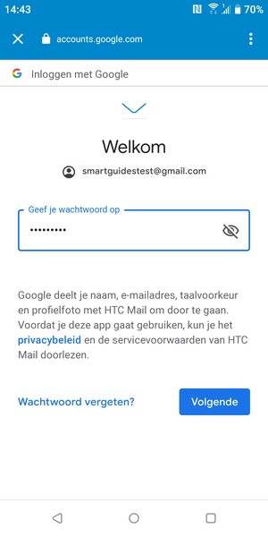 Voer uw wachtwoord in en selecteer Volgende