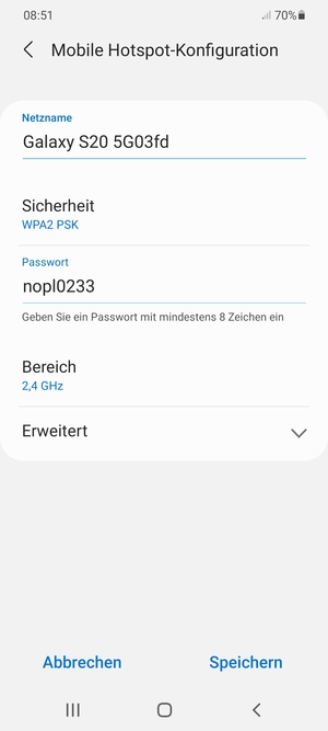 Geben Sie ein Passwort mit mindestens 8 Zeichen ein und wählen Sie Speichern