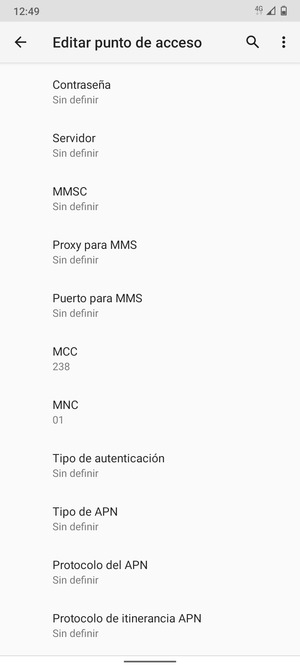 Desplácese hacia abajo e introduzca la información de Internet