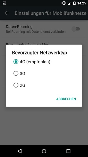 Wählen Sie 2G / Nur GSM, um 2G zu aktivieren