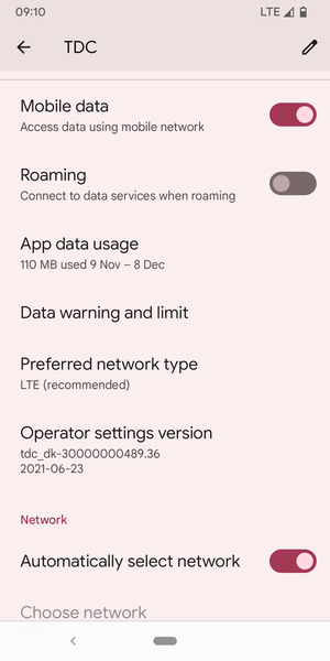 Scroll to and select Preferred network type