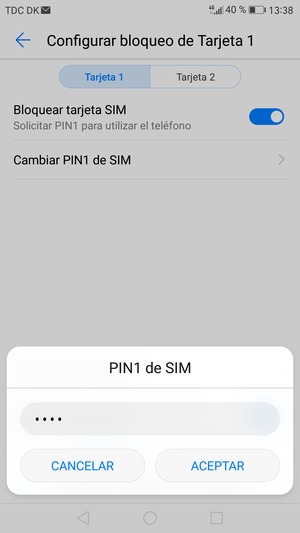 Introduzca su PIN anterior de SIM y seleccione ACEPTAR