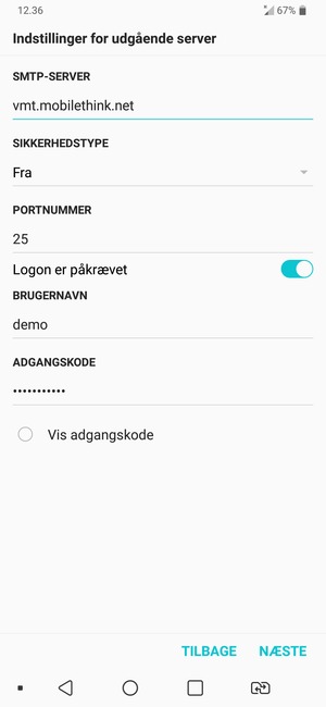 Indtast udgående serveradresse