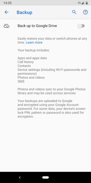 Turn on Back up to Google Drive