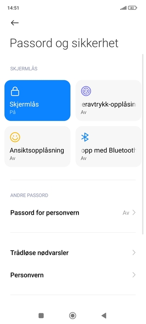 Telefonen din er nå sikret med en skjermlås