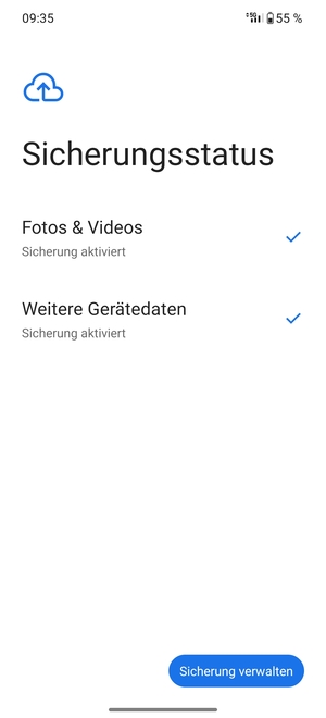 Wählen Sie Sicherung verwalten