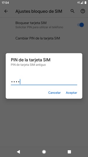 Introduzca su PIN de tarjeta SIM antiguo y seleccione Aceptar