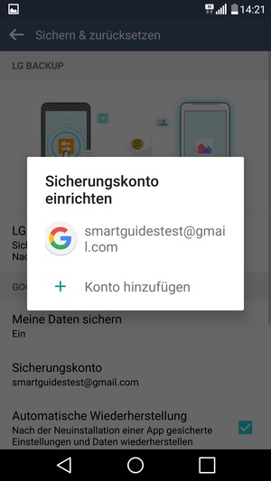 Wählen Sie Ihr Konto für Backup
