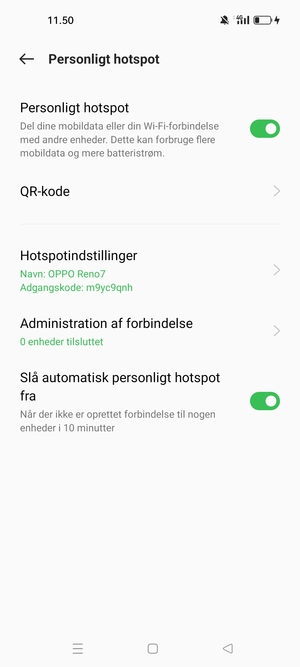 Din telefon er nu sat op til brug som modem